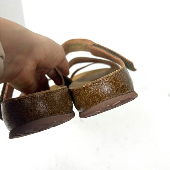 Think! Julia Slip On Cork Sandals Sz 10 Floral Leather Slides Comfortable Artsy - Picture 4 of 8